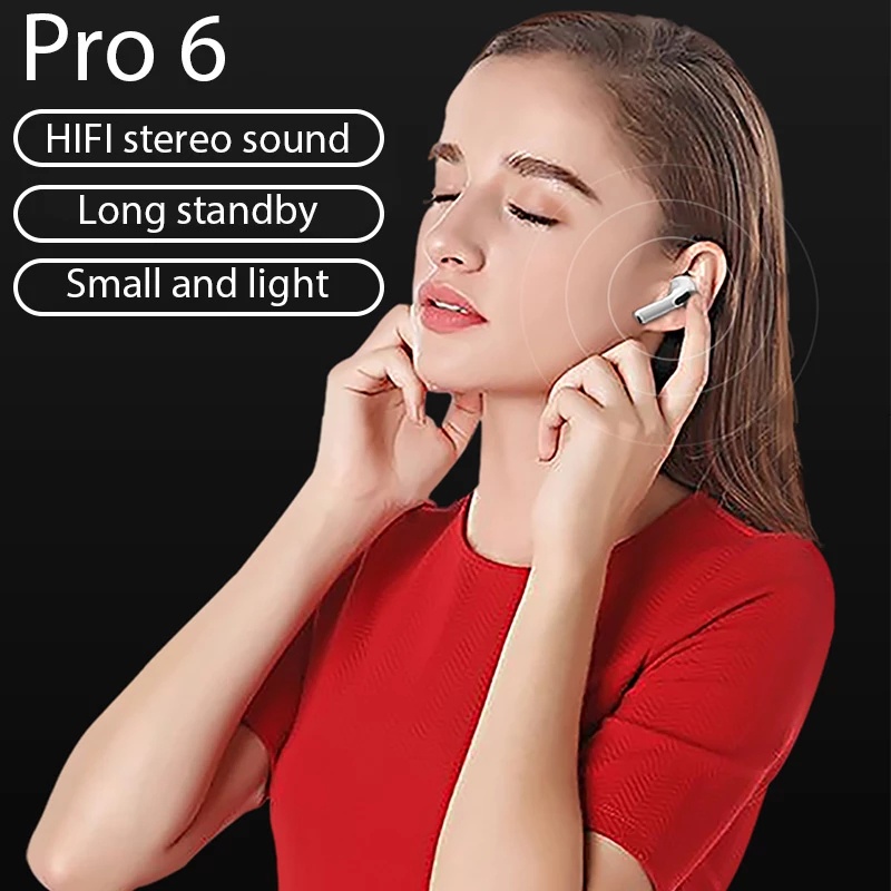 Tai nghe không dây TZUZL Pro 6 TWS 8D HiFi có micro kết nối Bluetooth