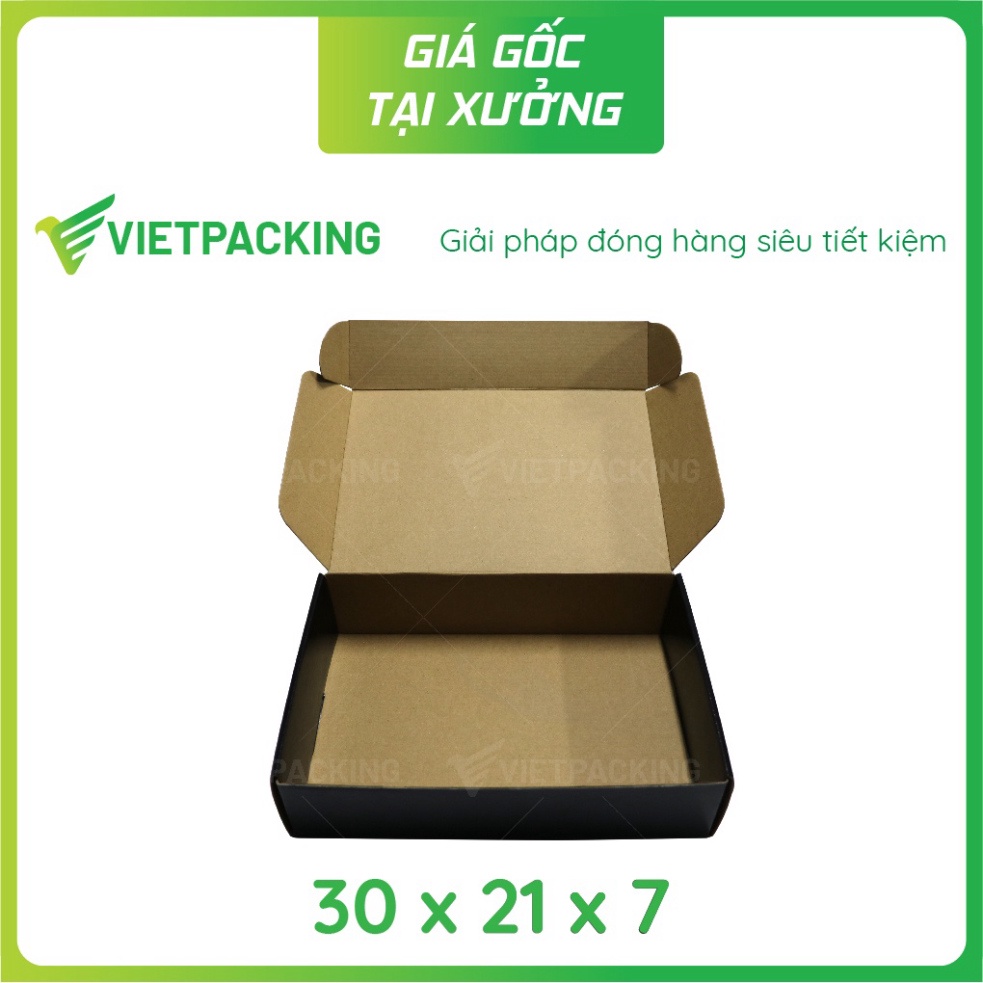30x21x7 - 8 hộp carton nắp gài hông màu đen phủ vanish đựng quần áo S183