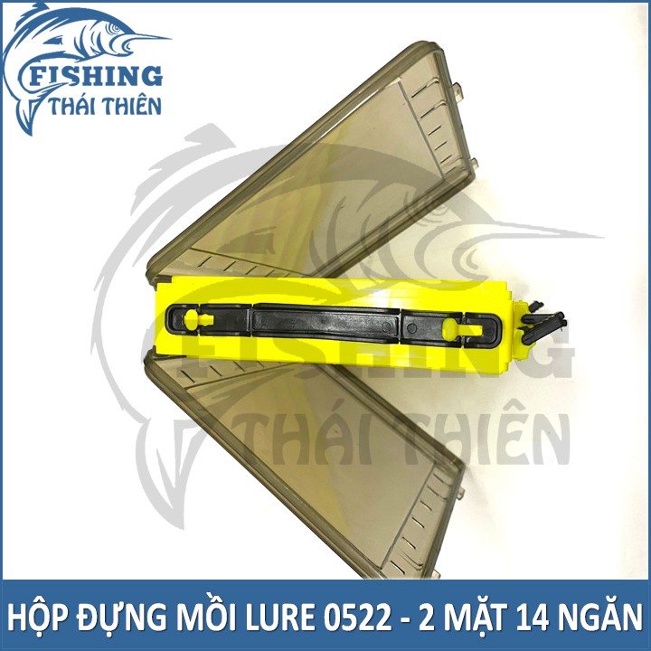 Hộp đựng mồi lure 0522 đựng mồi giả và phụ kiện câu cá 2 mặt 14 ngăn có tay cầm