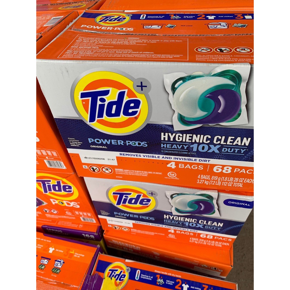 [THÙNG 4 BỊCH]1 Thùng Viên Giặt Tide Power PODS Hygienic Clean Detergent Mỹ