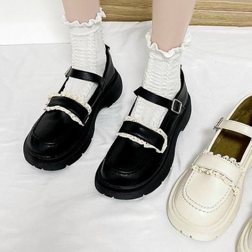 Giày nữ ulzzang vintage quai ngang Viền ren trắng cực xinh cao cấp