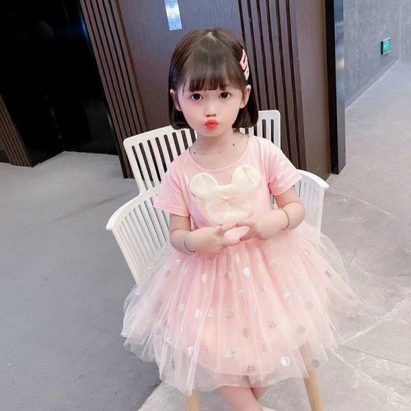 Đầm Công Chúa Tay Ngắn Phối Lưới Thiết Kế Mới Thời Trang Mùa Hè Theo Phong Cách Hàn Quốc Cho Bé Gái