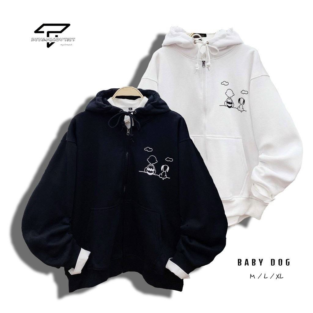 Áo Khoác Hoodie Form Rộng Nam Nữ Chất Nỉ Thun Dây Kéo Snoopy Phong Cách Thời Trang