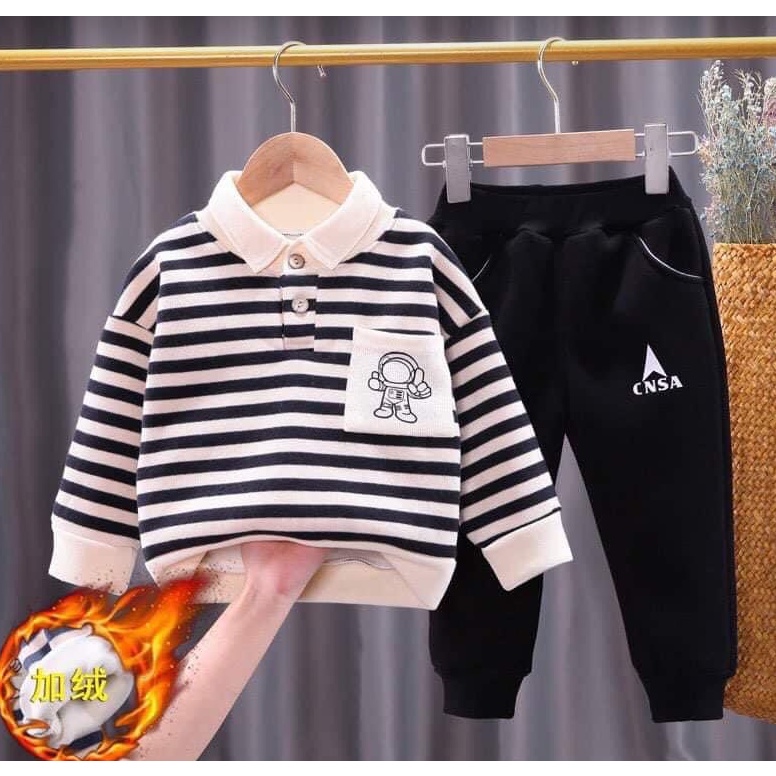 Bộ quần áo thu đông- bộ quần áo kẻ quần đen cho bé trai từ 8-16kg