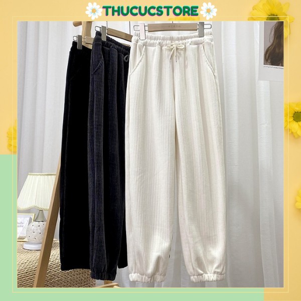 Quần nỉ nhung tăm ống rộng Thucucstore Quần nỉ nhung jogger chất dày dặn chuẩn hàng Quảng Châu loại 1 Q01 (kèm ảnh thật)