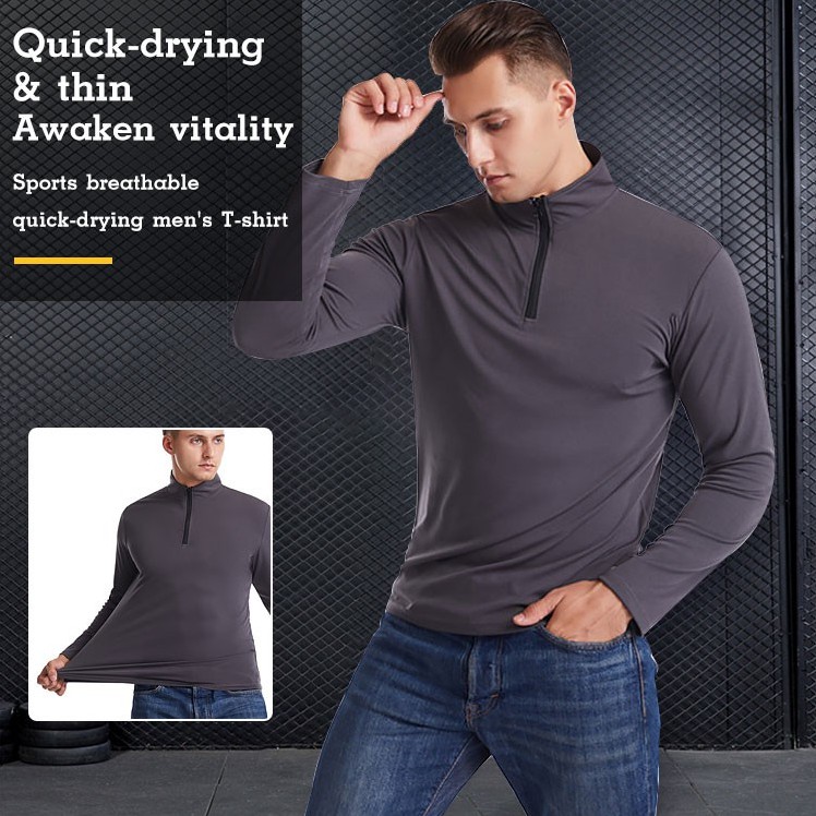 Geegobuy Áo Thun Nam Dài Tay Có Dây Kéo Chất Liệu Vải Nhanh Khô