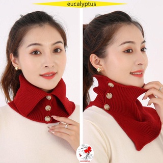 Khăn choàng cổ kiêm cổ áo giả dệt kim cổ lọ đính nút có thể tháo rời giữ ấm mùa đông cho nữ