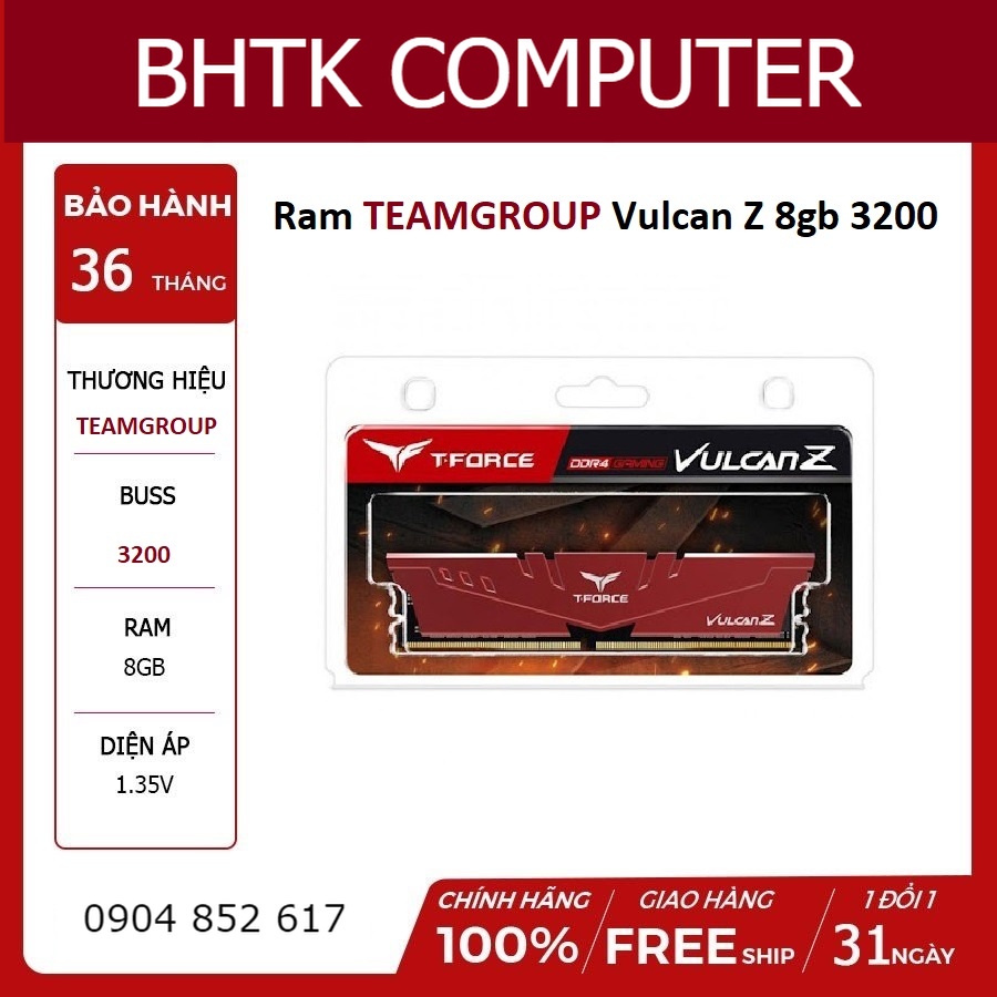 Ram máy tính PC Team Group Vulcan Z 8G/3200 Tản nhiệt 8GB (1x8GB) DDR4 3200Mhz hàng thương hiệu chính hãng BH 36 tháng