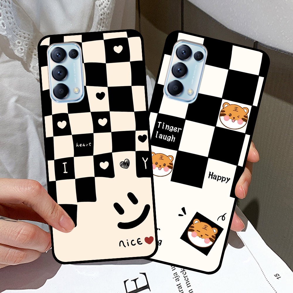 Ốp Oppo Reno5 4G / Reno5 5G / Reno 5 in hình sọc caro, họa tiết đen trắng dễ thương