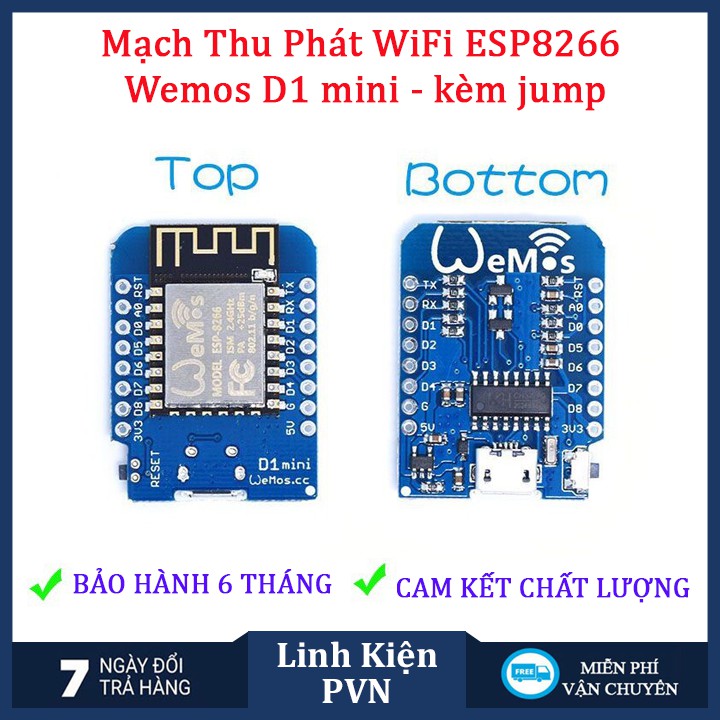 Mạch Thu Phát WiFi ESP8266 Wemos D1 mini (NodeMCU Mini D1) - có kèm bộ Jump cắm