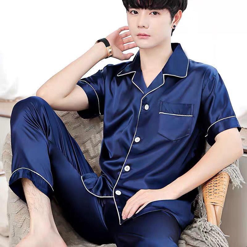 Bộ Đồ Ngủ Tay Lửng Chất Lụa Mỏng Dáng Rộng Thời Trang Xuân Thu Cho Nam
