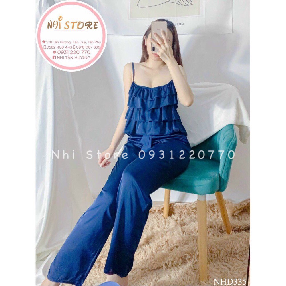 [FREESHIP 50K] Bộ Mặc Nhà Nữ NHISTORE Quần Dài Áo 2 Dây Bèo  4 Tầng Chất Lụa Satin Loại 1  Dưới 57kg