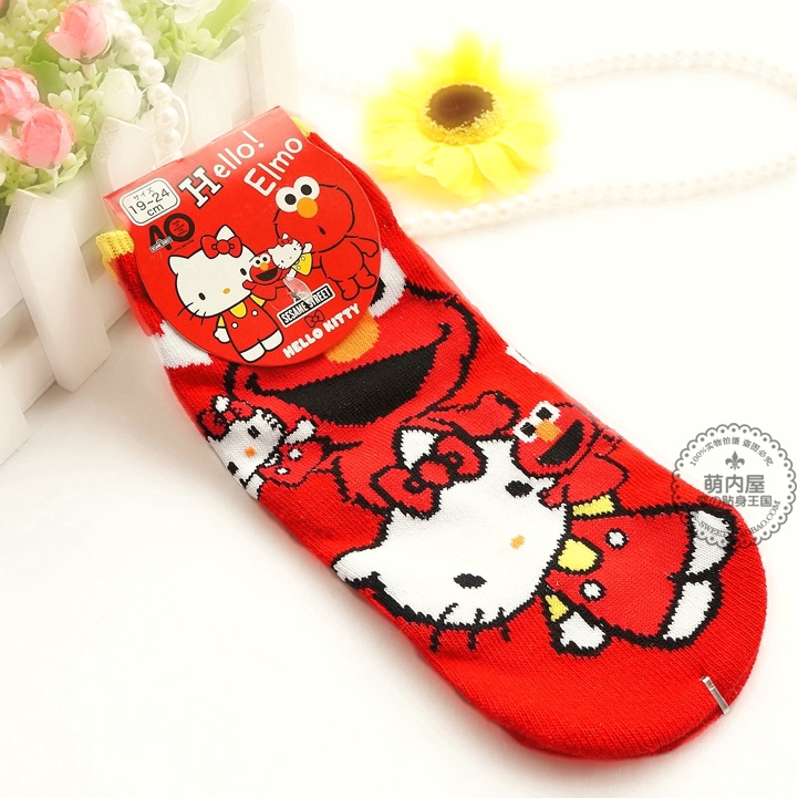 Hello kitty Vớ cotton Cổ Thấp In Họa Tiết Hoạt Hình sesame street / elmo Dễ Thương Thời Trang Cho Nữ