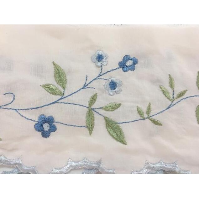 1m Vải Ren Cotton Thêu Họa Tiết Màu Trắng Và Xanh Dương Trang Trí Bàn Ăn