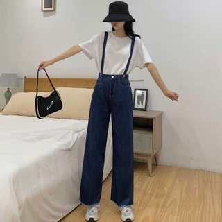 Quần Yếm Jeans Lưng Cao Ống Rộng Thời Trang 2020 Cho Nữ