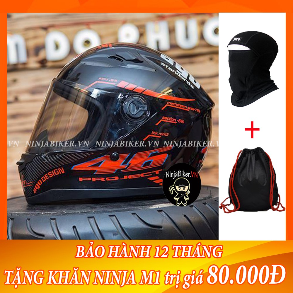 Nón bảo hiểm AGU tem phảng quang Đỏ (TẶNG KHĂN NINJA VÀ TÚI)