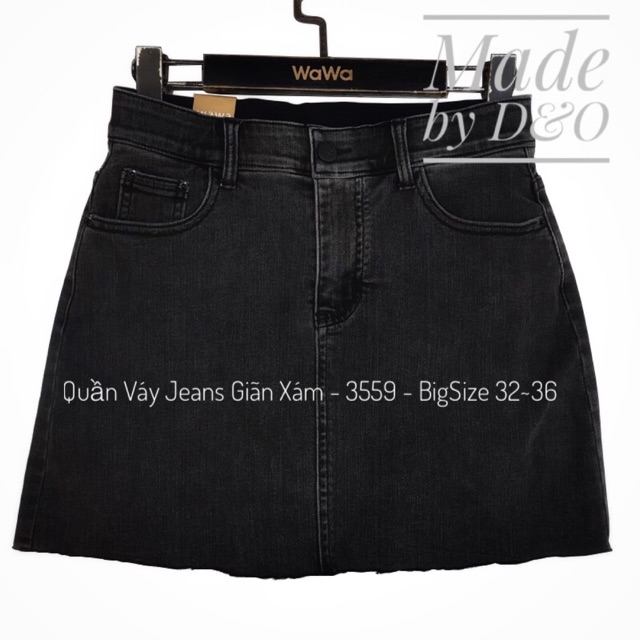 [Size 32-36] Quần Váy Jean Xám Tua Trơn - Lưng Cao Qua Rốn, Có Quần Trong - Co Giãn Mạnh / Chân Váy Jeans