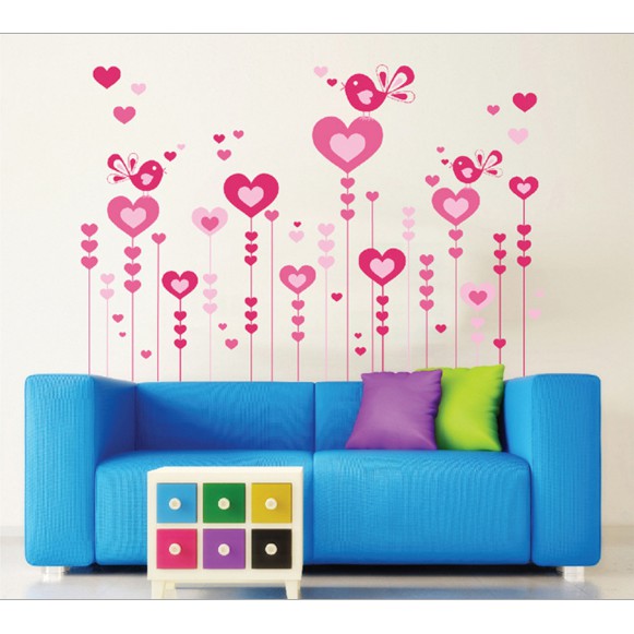 Decal trang trí Trái Tim hồng dây xinh