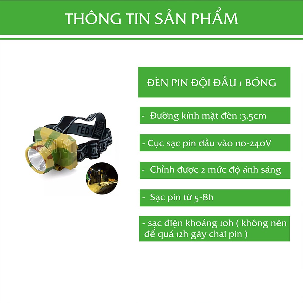 Đèn pin đội đầu 1 bóng kèm sạc tiết kiệm điện - DENPIN1B