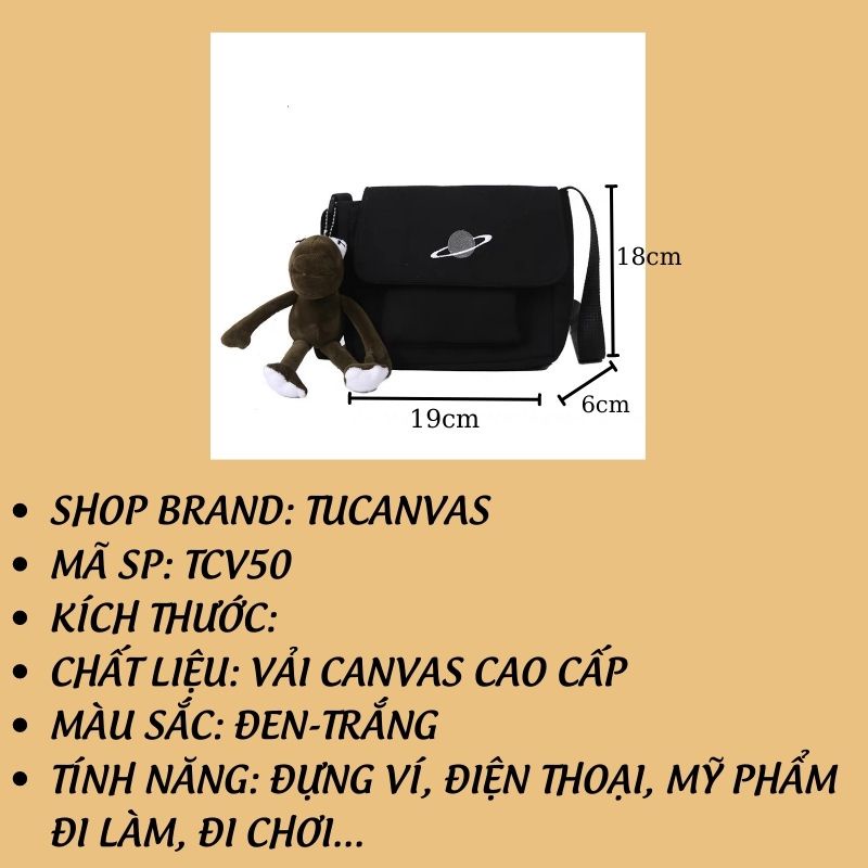 Túi tote đeo chéo vải canvas trơn mini đi học đi chơi giá rẻ thời trang phong cách Hàn Quốc Tucanvas TCV50
