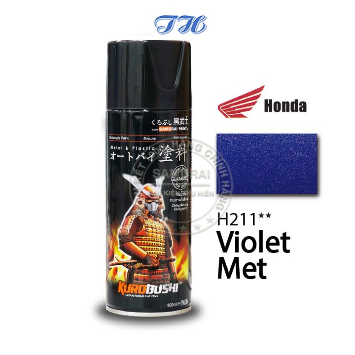 Sơn Xịt Samurai chuyên dùng cho xe máy màu tím kim loại H211 chống cháy, chống rạn nứt, vòi xịt chống chảy