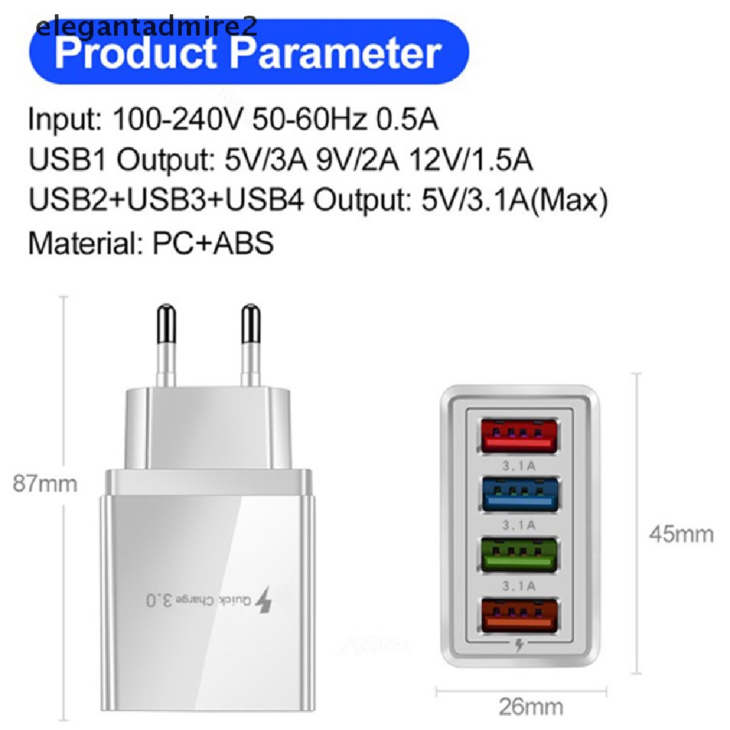 Củ Sạc Nhanh 4 Cổng USB US EU UK 5V Gắn Tường Thông Dụng Cho Điện Thoại