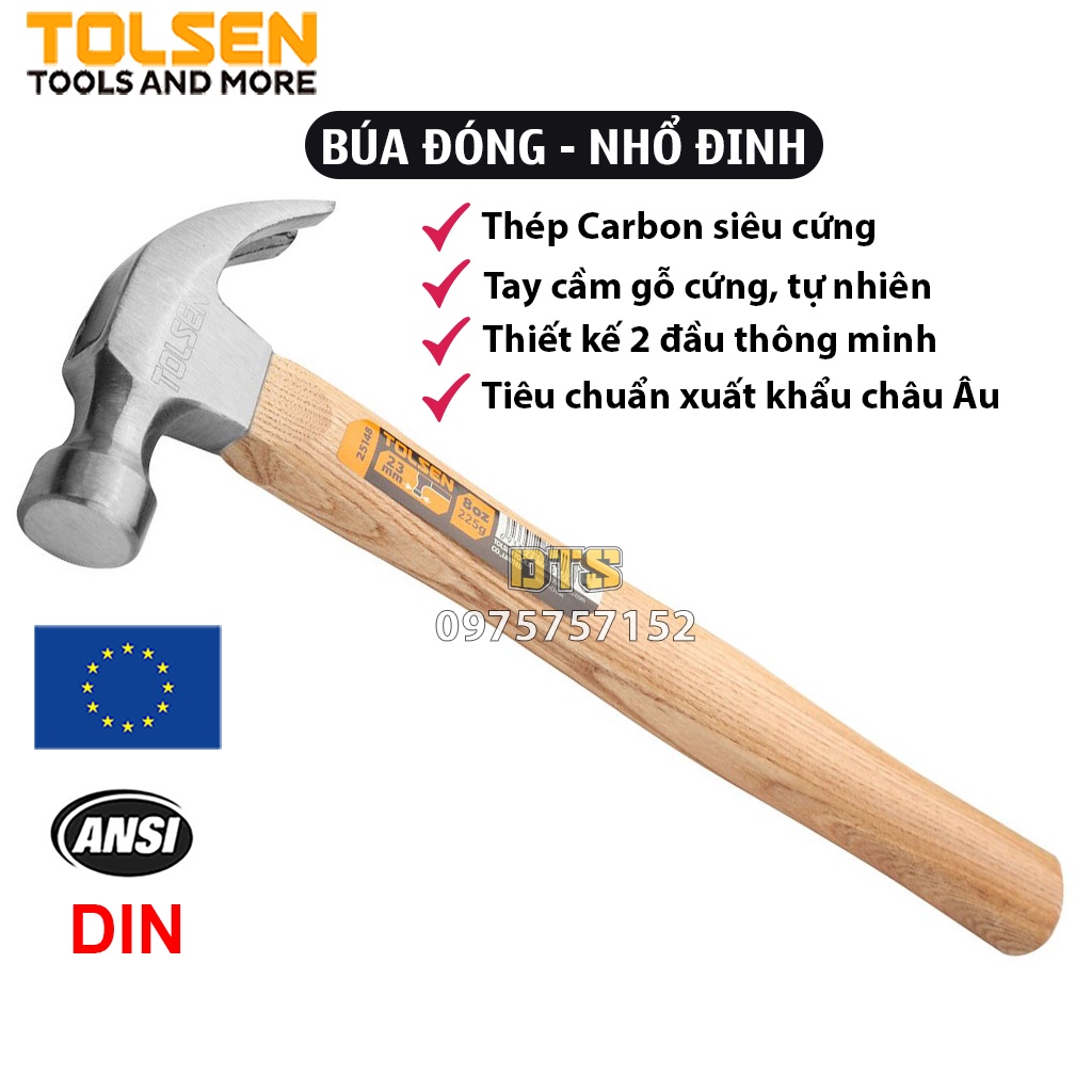 Búa nhổ đinh, búa sừng dê cán gỗ TOLSEN - Tiêu chuẩn xuất khẩu châu Âu