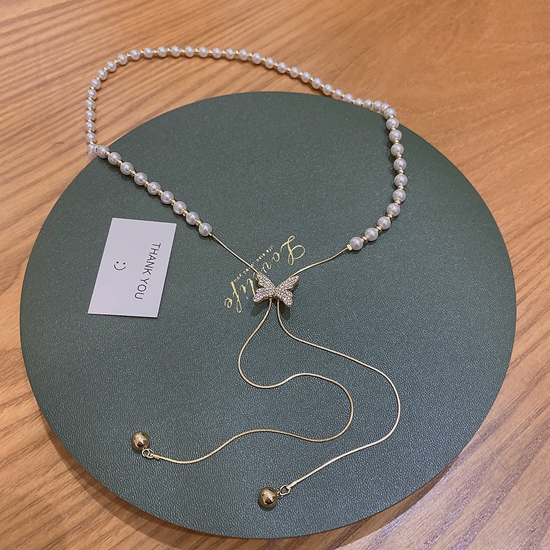 Vòng cổ YeYi mặt hình bướm đính ngọc trai thời trang cho nữ