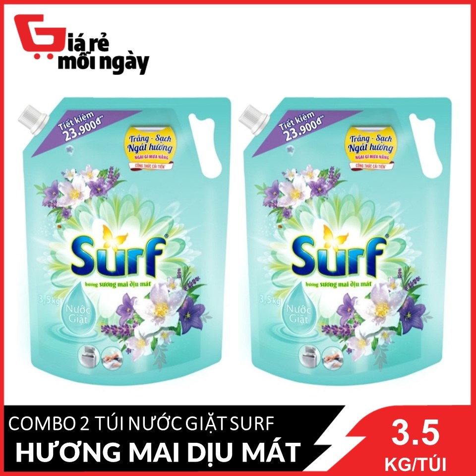 COMBO 2 túi nước giặt Surf Hương Sương mai dịu mát (Xanh) 3.5Kg