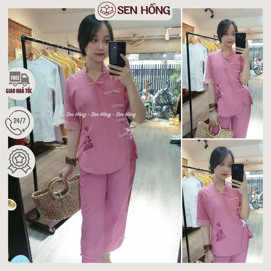 Quần áo Phật tử màu hồng pháo cài chéo 5 nút đài loan hàng loại 1 giặt máy thoai mái có sẵn