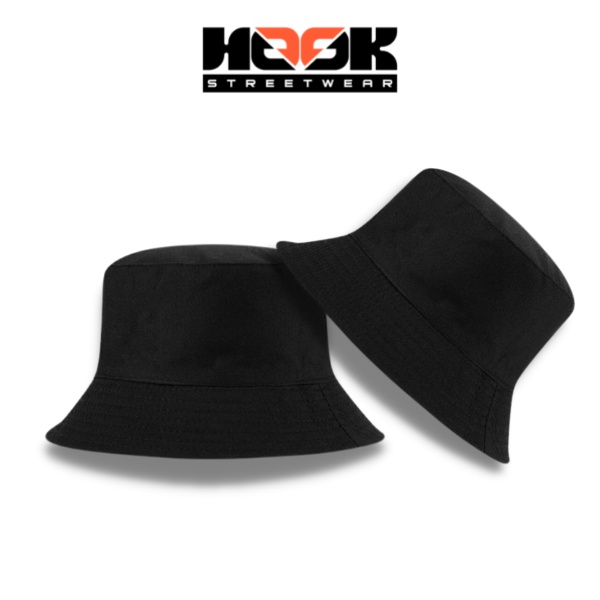 Nón bucket Unisex màu đen vải Kaki thương hiệu Hook