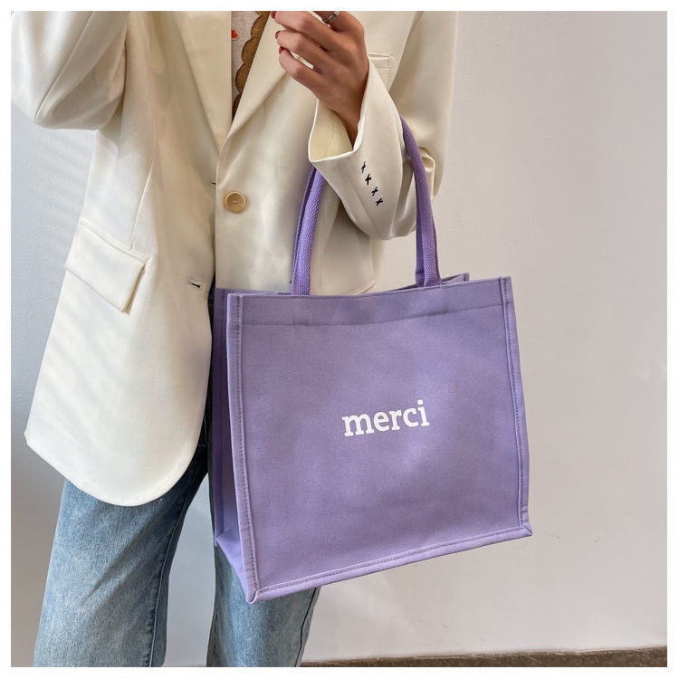 Merci Túi Xách Nữ Vải Canvas Cỡ Lớn 2022 Thời Trang Hàn Quốc túi đeo vai Túi máy tính xách tay túi mua sắm siêu thị