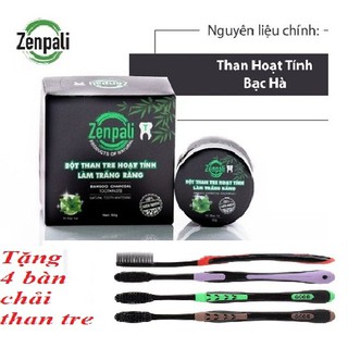Zenpali - Bột Than Tre Hoạt Tính Cao Cấp Làm Trắng Răng + Tặng kèm set 4 bàn chải đánh răng than hoạt tính cao cấp