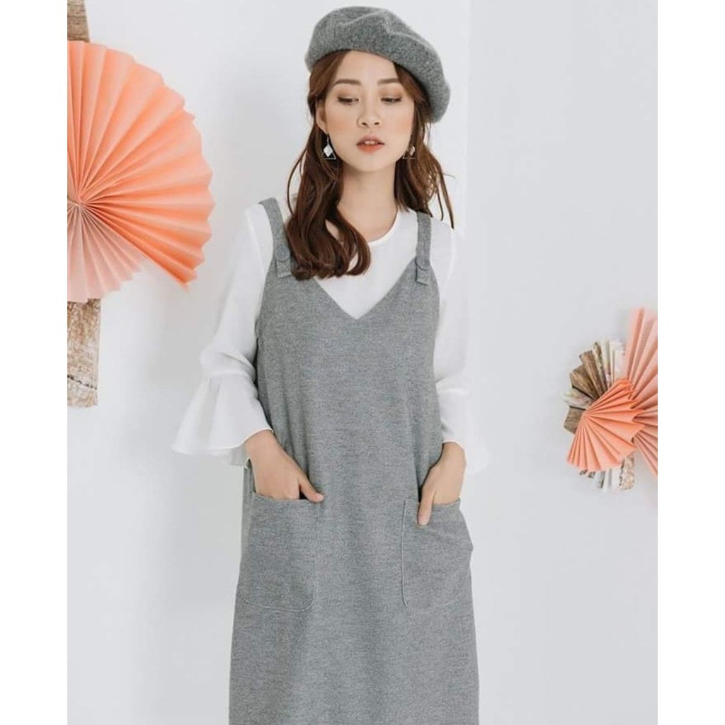 Đầm váy yếm Tiin Store tiinstore màu xám lông chuột dáng xuông không kèm áo trắng