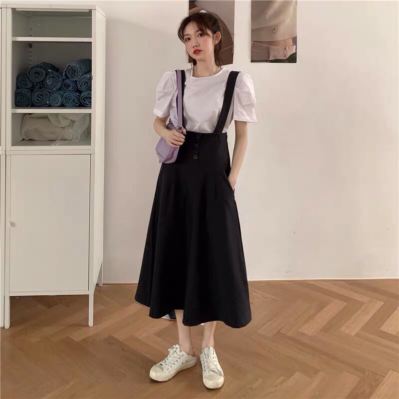 Set váy yếm dài ulzzang