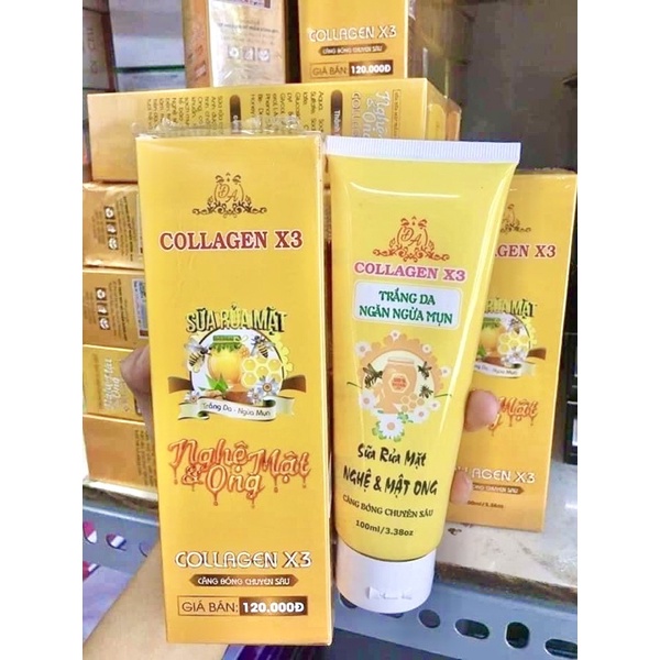 Sữa Rửa Mặt Collagen X3 chính hãng Mỹ Phẩm Đông Anh - Sữa rửa mặt tinh chất nghệ mật ong Colagen X3,  srm x3