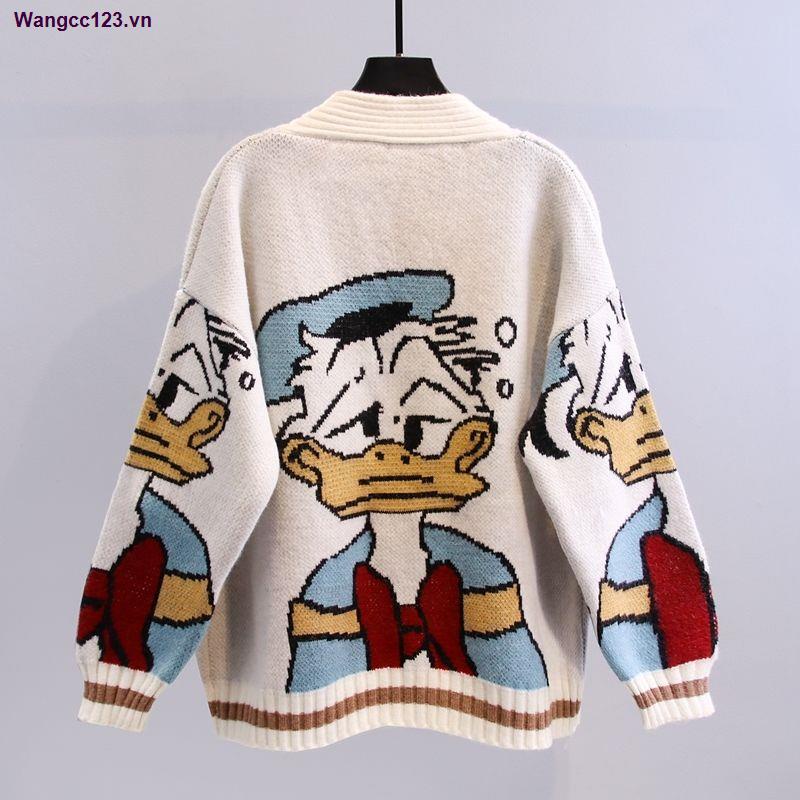 Áo khoác cardigan dệt kim dày dáng rộng in họa tiết hoạt hình kiểu Nhật Bản thời trang thu đông 2022 cho nữ