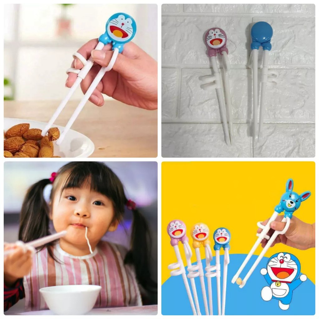 Đũa tập ăn cho bé xỏ ngón ĐÔRÊMON, đũa tập gắp kiểu Hàn Quốc hình Doraemon