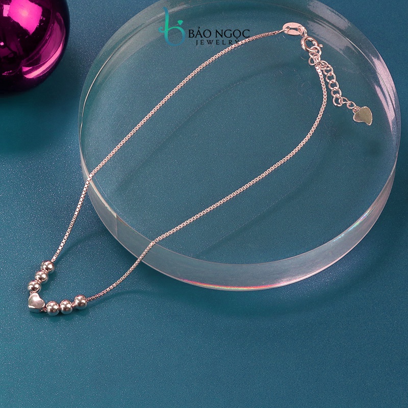 Vòng chân nữ trái tim xinh xắn bạc ý s925 có dây điều chỉnh độ dài anklet - LC2688 Bảo ngọc jewelry