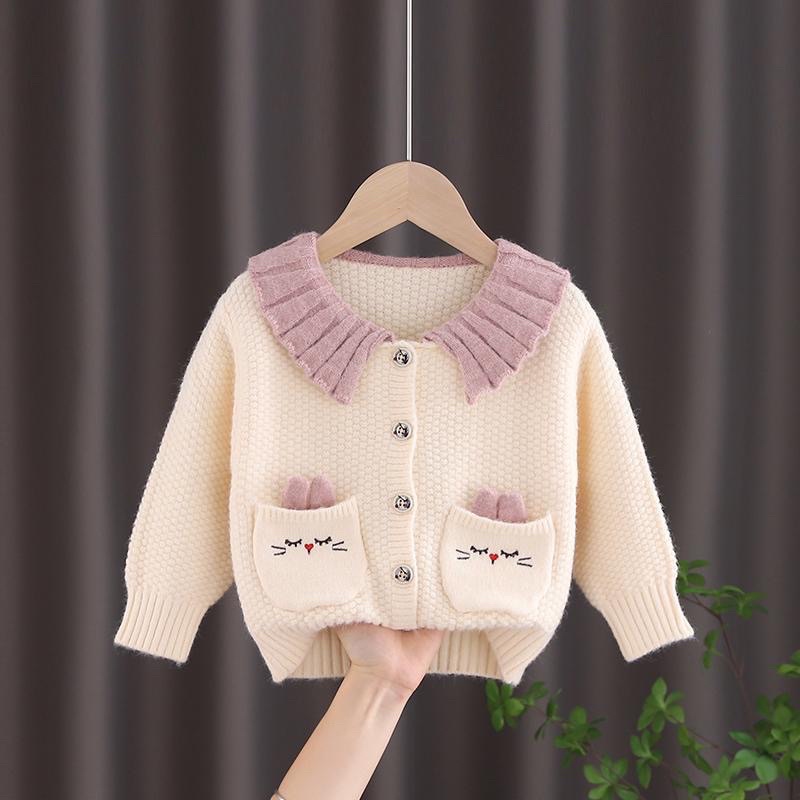 Áo khoác len cardigan bé gái, chất len đanh mượt, không xù