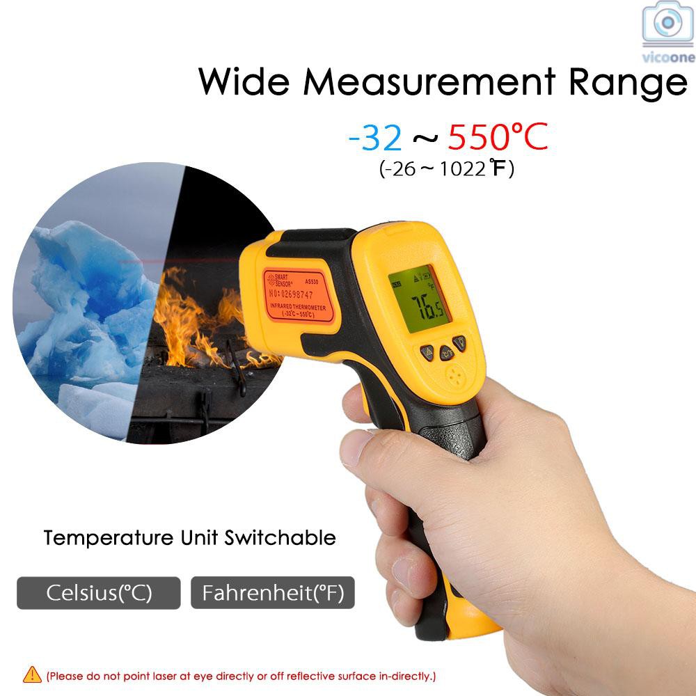 🔨  SMART SENSOR Mini Handheld Non-contact LCD Infrared Thermometer -32~550°C/-26~1022°F 12:1 Temperatur