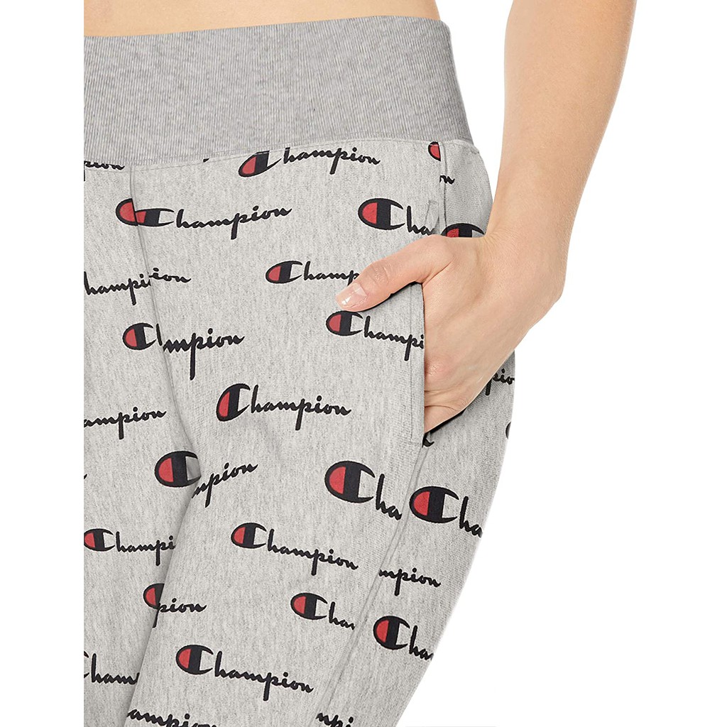 Set nỉ hoodie jogger Champion Allover Script màu xám WL659P  ML777P