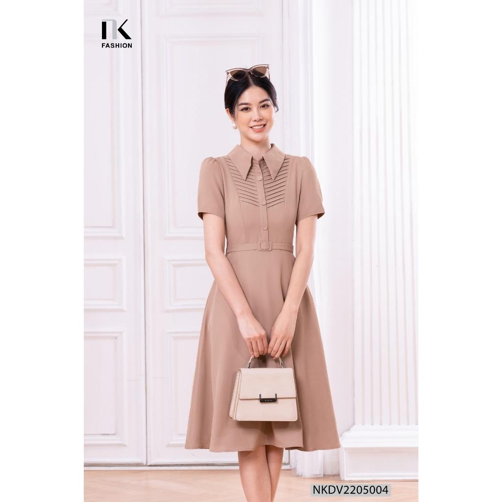 Đầm Nữ Cổ Đức NK Fashion Dáng Xòe Thiết Kế Bấu Mí Chéo, Chất Vải Hàn Dày Dặn Mềm Mát NKDV2205004