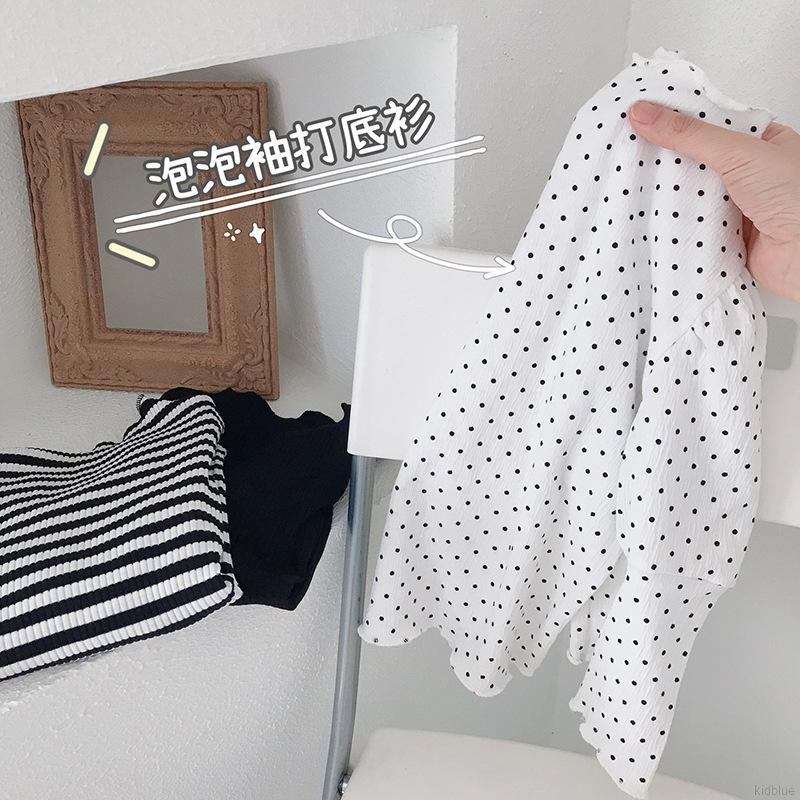 Áo thun tay phồng họa tiết chấm bi nhiều màu sắc phong cách Hàn Quốc cho bé gái