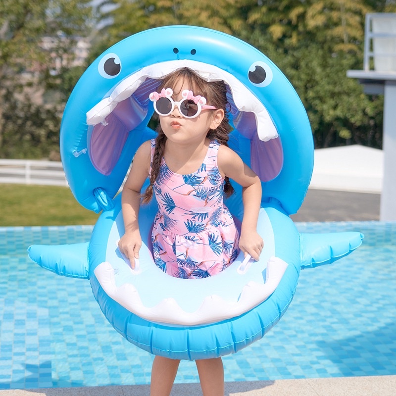 Phao Bơi Baby Shark Mái Che Có Xỏ Chân - Kèm Bơm - Chống Lật An Toàn Cho Bé 0-5 Tuổi Hottrend