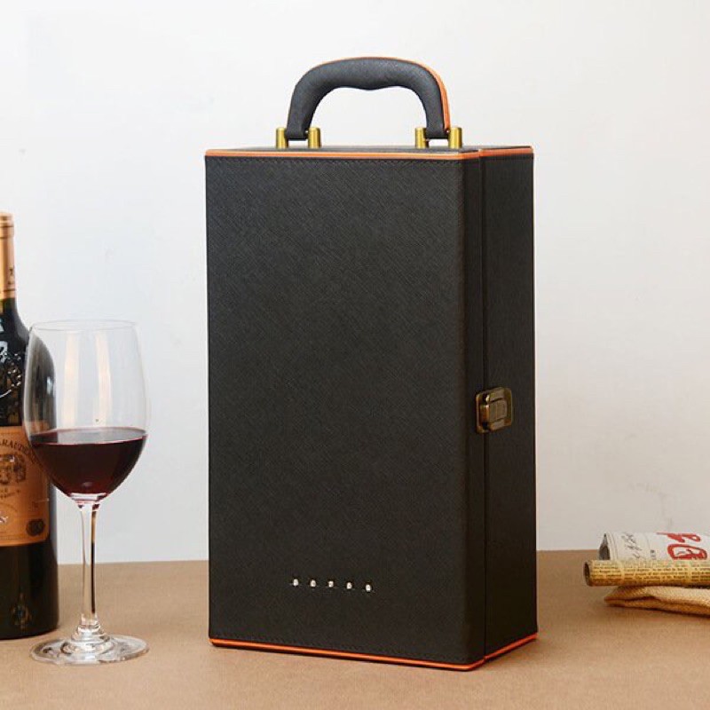 Hộp rượu vang đôi viền cam | BigBuy360 - bigbuy360.vn