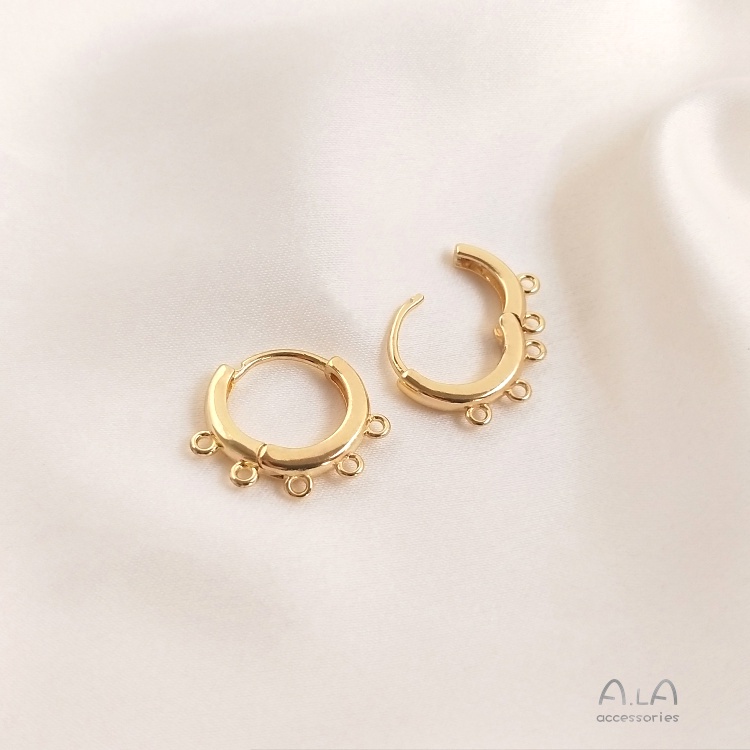 [little Blu] Khuyên Tai Móc Thủ Công Bằng Đồng 14K Hình Cỏ Bốn Lá/Trái Tim Tròn Màu Vàng Kim Thủ Công