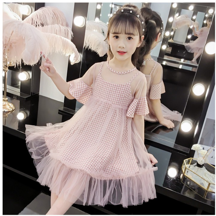 Váy lưới+ kẻ sọc 2 chi tiết dành cho bé gái 15-35kg VH60