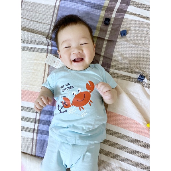 Bộ cộc tay bé trai cài vai cho bé ngắn tay chất cotton Lullaby NH301M