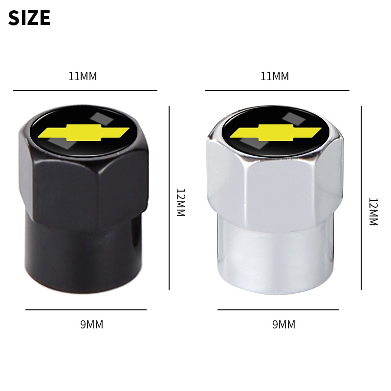 Set 4 Nắp Van Bánh Xe Hơi Bằng Kim Loại Màu Bạc / Đen Hình Lục Giác Cho Chevrolet Captiva Colorado Cruze Malibu Trax Aveo